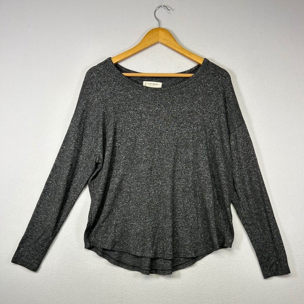 Casual Minimalist Lucky Brand Womens Small Charcoal Grey Marled Knit Long Sleeve